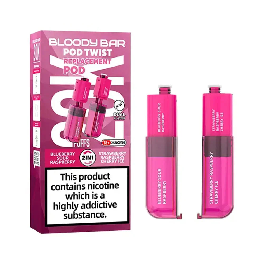 Bloody Bar Pod Twist 20K Prefilled Pods - Blueberry Sour Raspberry / Strawberry Raspberry Cherry Ice