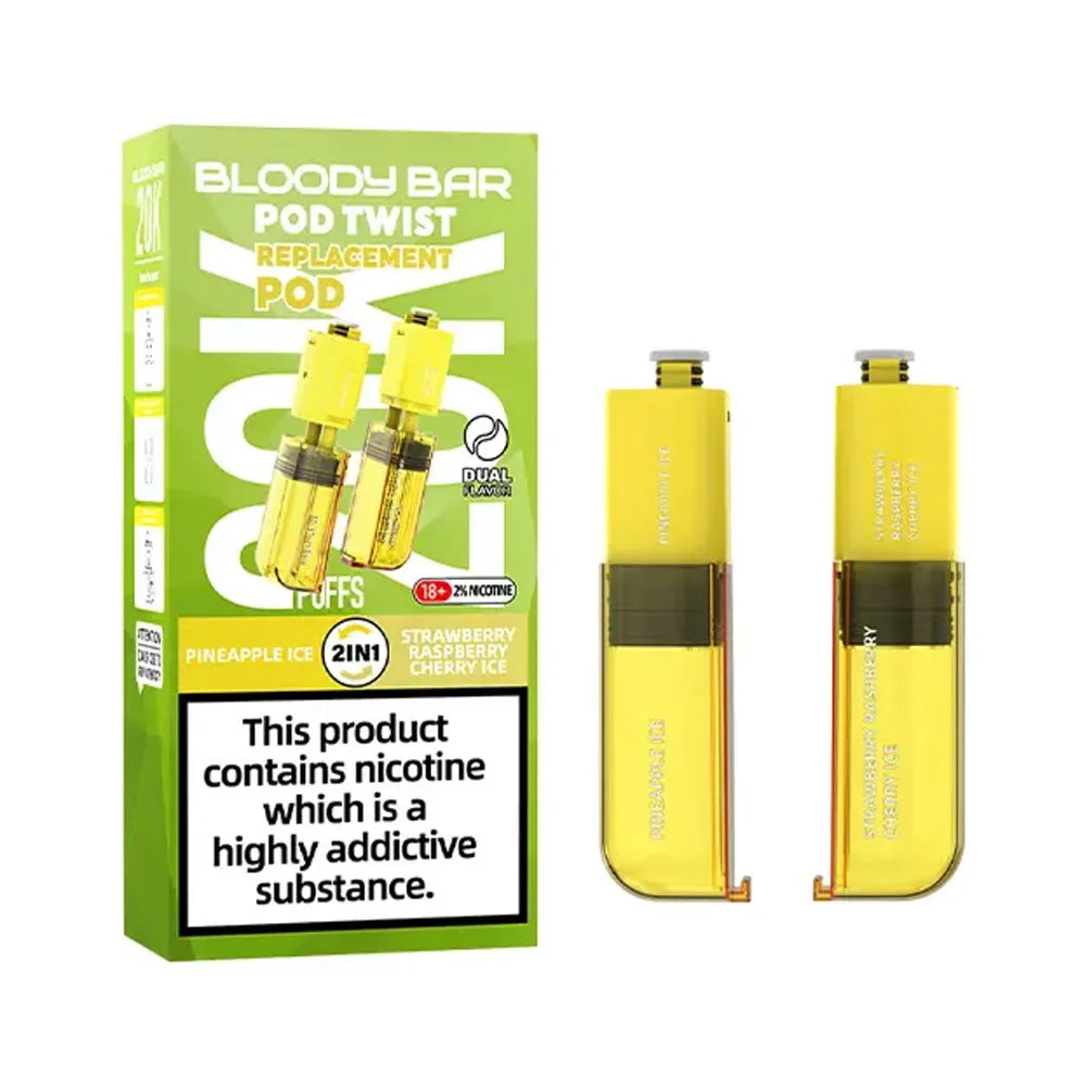 Bloody Bar Pod Twist 20K Prefilled Pods - Pineapple Ice / Strawberry Raspberry Cherry Ice