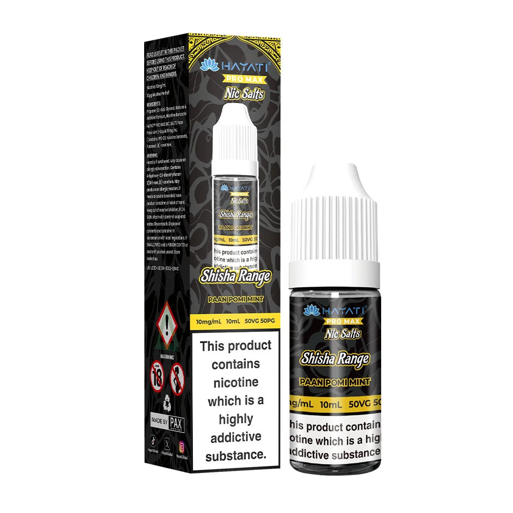 Hayati Pro Max Shisha Range 10ml Nic Salts E Liquid - Paan Pomi Mint