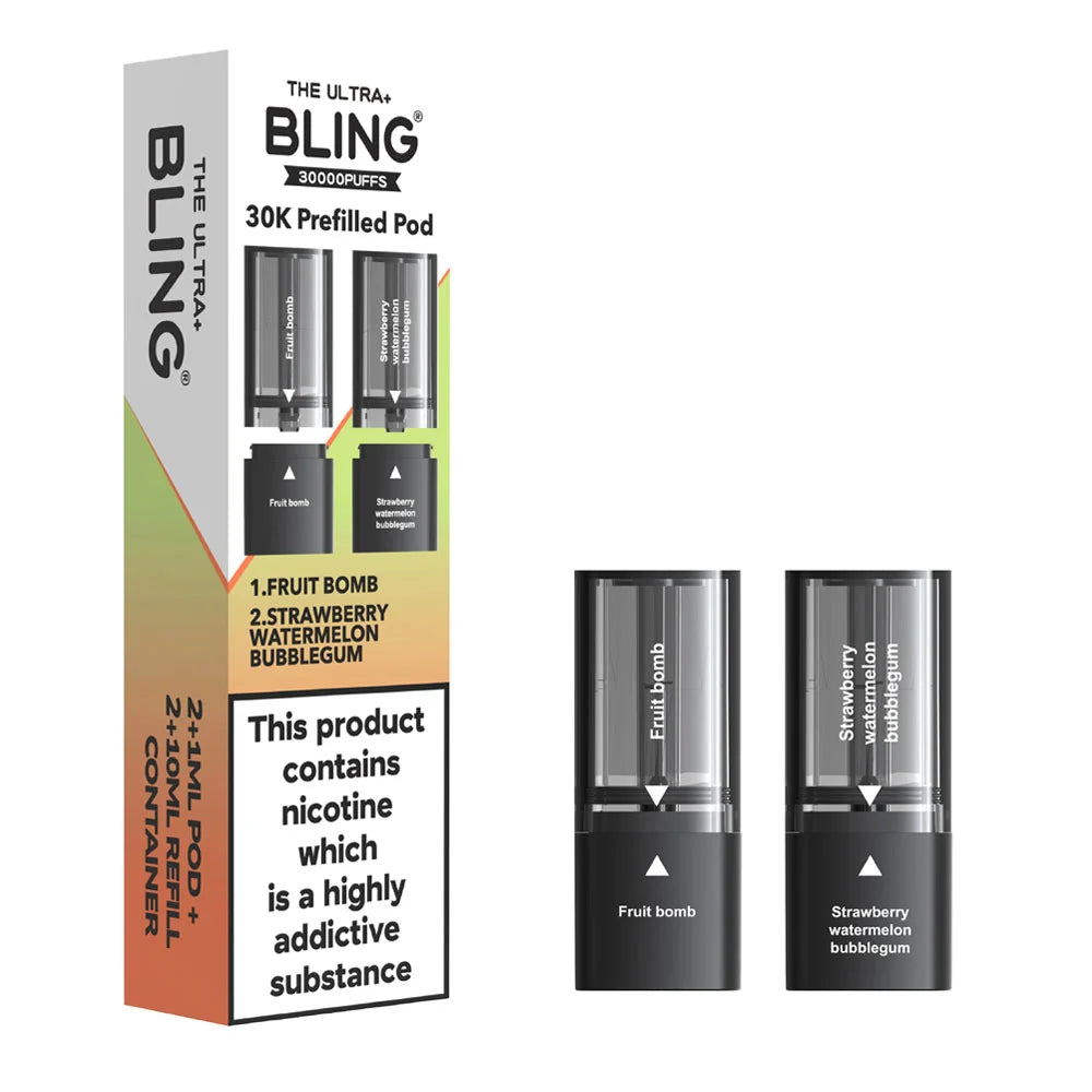The Bling Ultra Plus 30K Prefilled Pods - Fruit Bomb / Strawberry Watermelon Bubblegum